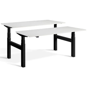 Lavoro Duo Standing Desk with black frame and Light Grey desk tops