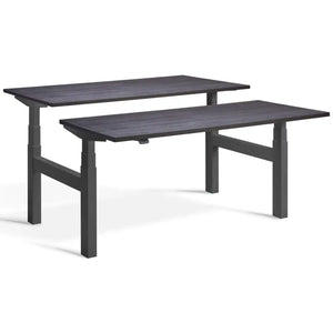 Lavoro Duo Standing Desk with dark grey frame and Anthracite Sherman Oak desk tops