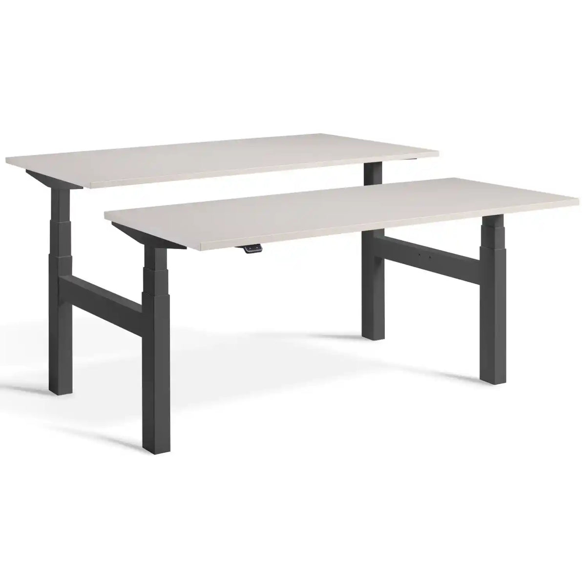 Lavoro Duo Standing Desk with dark grey frame and Cashmere desk tops