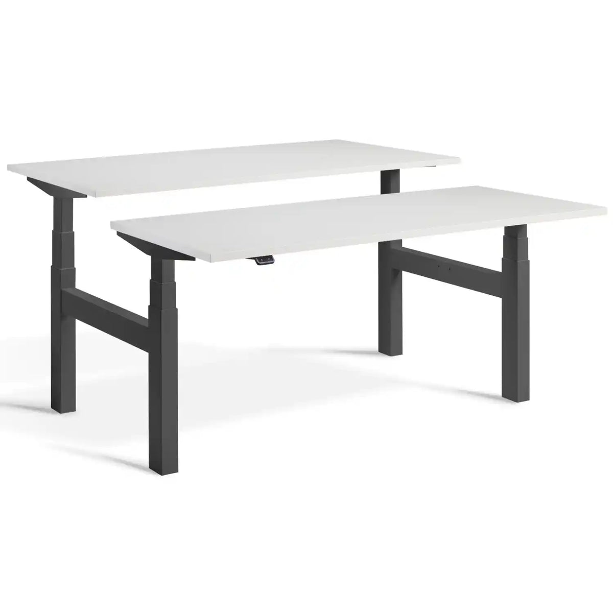 Lavoro Duo Standing Desk with dark grey frame and Light Grey desk tops