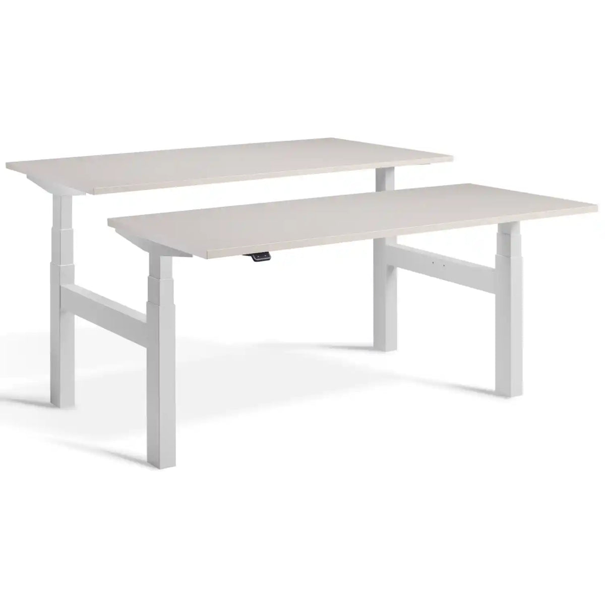 Lavoro Duo Standing Desk with light grey frame and Cashmere desk tops