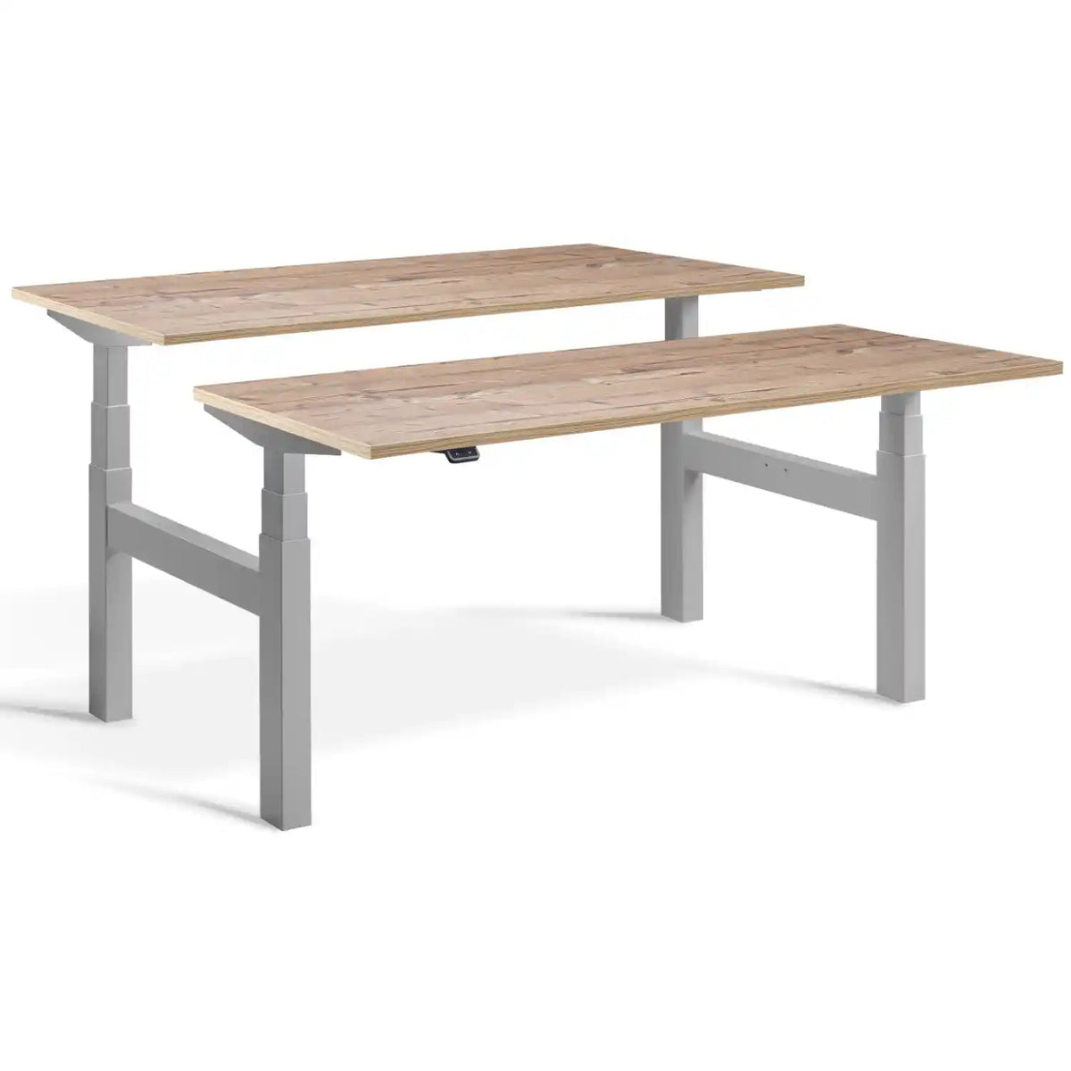 Lavoro Duo Standing Desk with silver frame and Timber desk tops