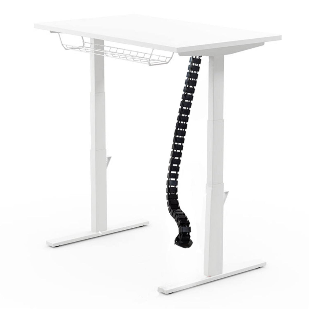 Leap cable spine in black fitted beneath a white standing desk