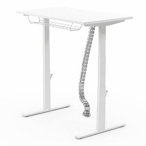 Leap cable spine in silver fitted beneath a white standing desk