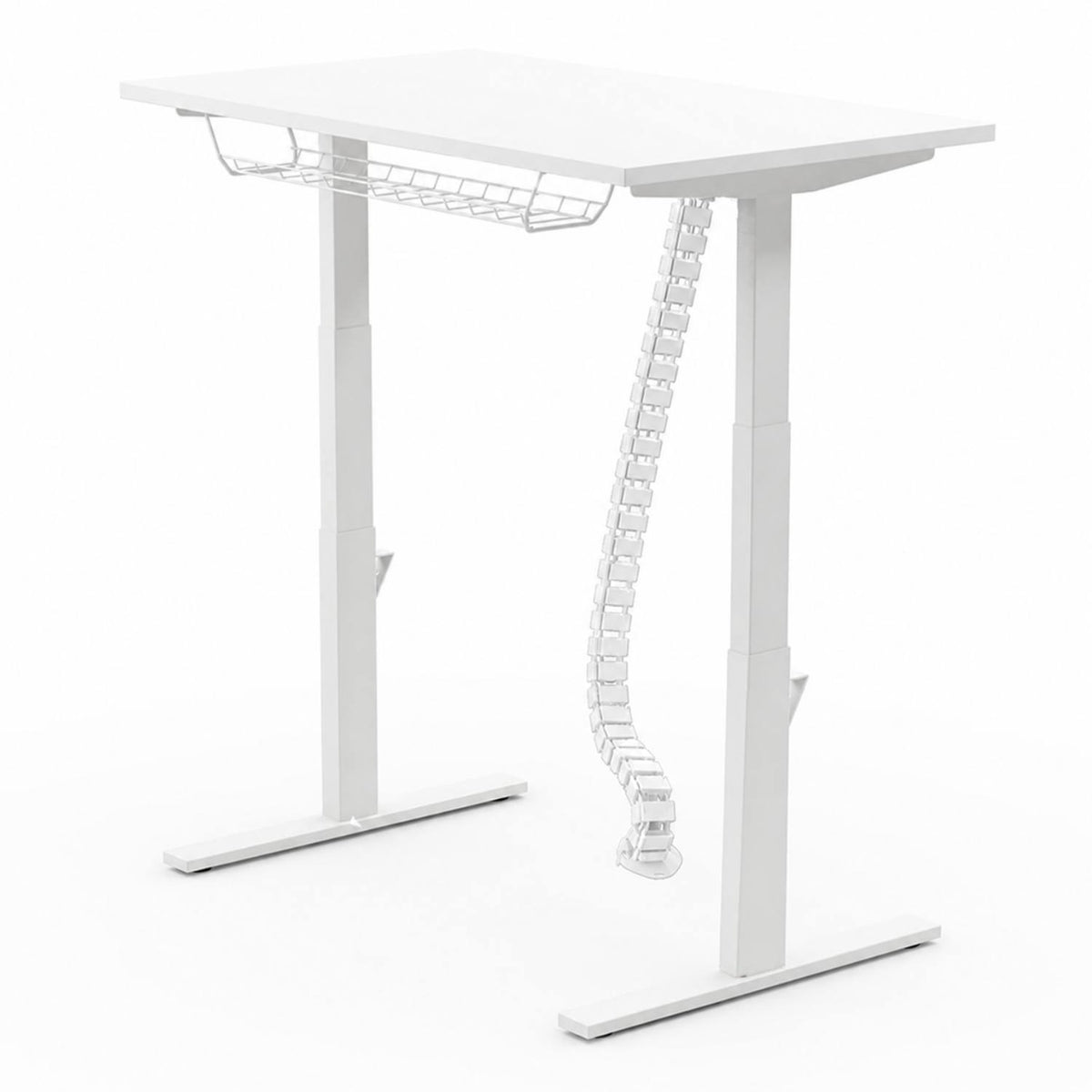 Leap cable spine in white fitted beneath a white standing desk