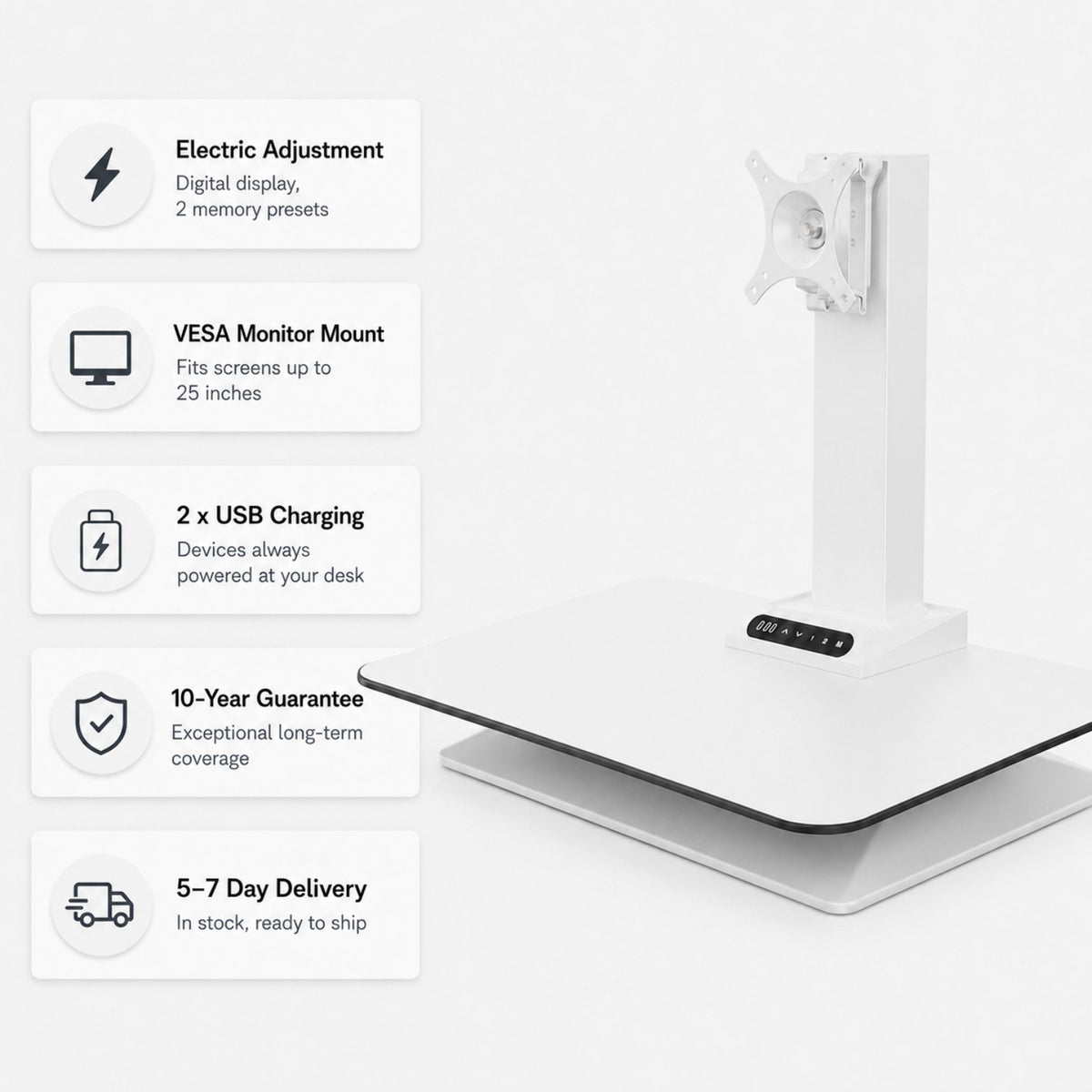 Leap electric standing desk converter -  feature graphic shown