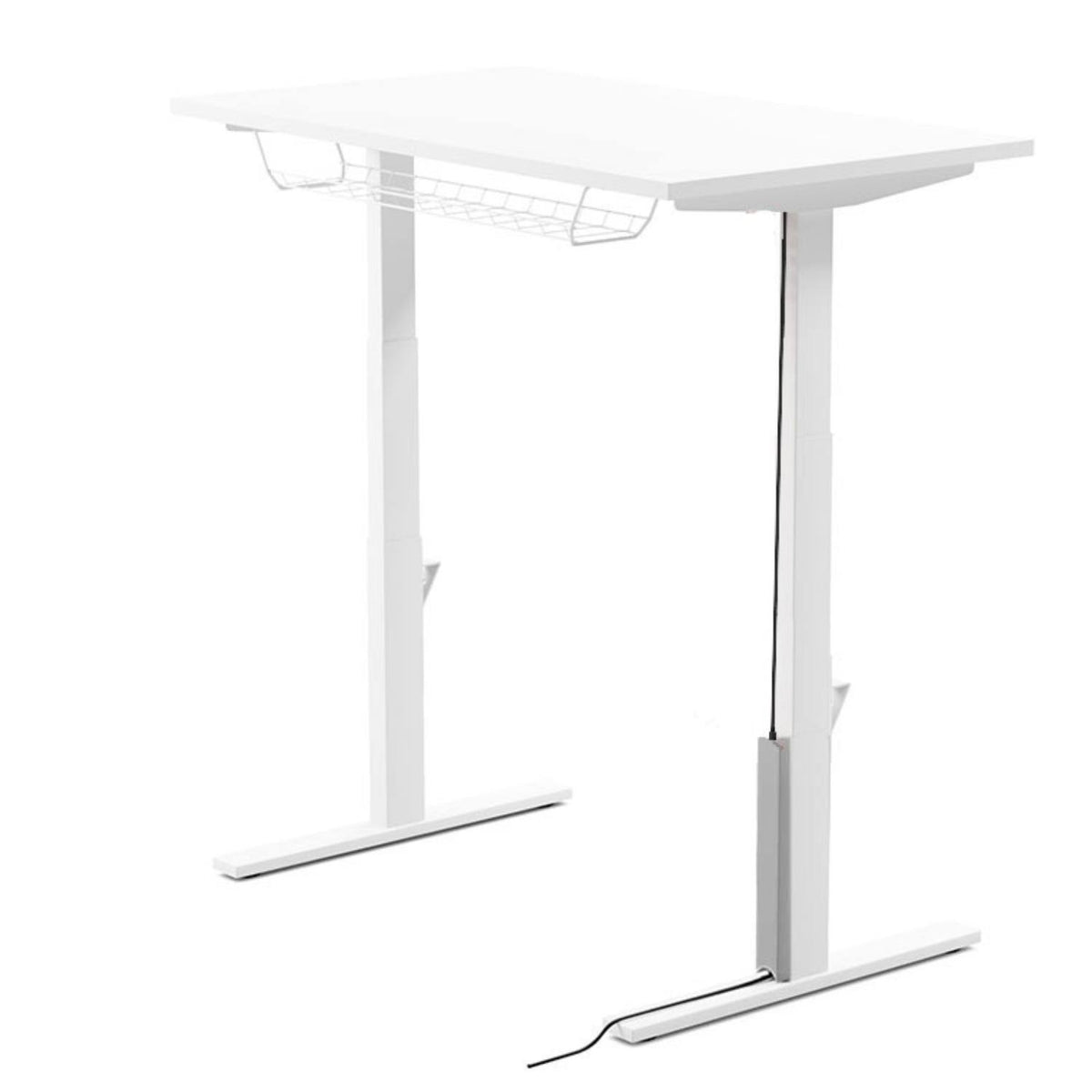 Leap magnetic cable protector in grey fitted to a white standing desk