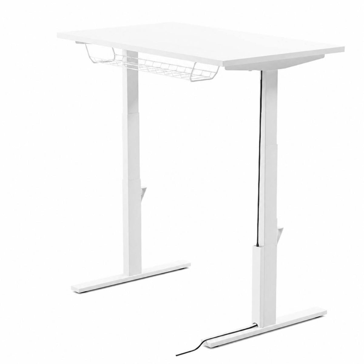 Leap magnetic cable protector in white fitted to a white standing desk