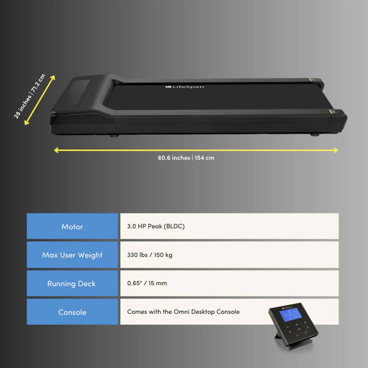 LifeSpan TR1200 Pro dimensions and key specifications