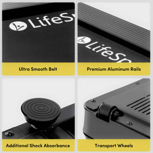 LifeSpan TR1200 Pro treadmill features including ultra smooth belt and aluminum rails