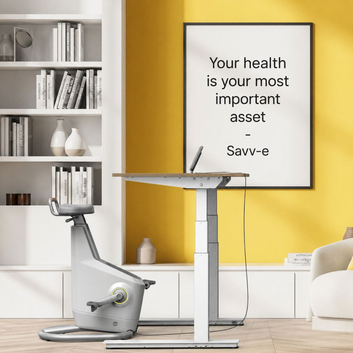 Lifespan Ampera Under Desk Bike used with a height adjustable standing desk