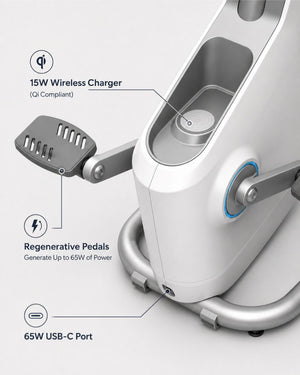 Lifespan Ampera Under Desk Bike with wireless charger, regenerative pedals, and USB-C port