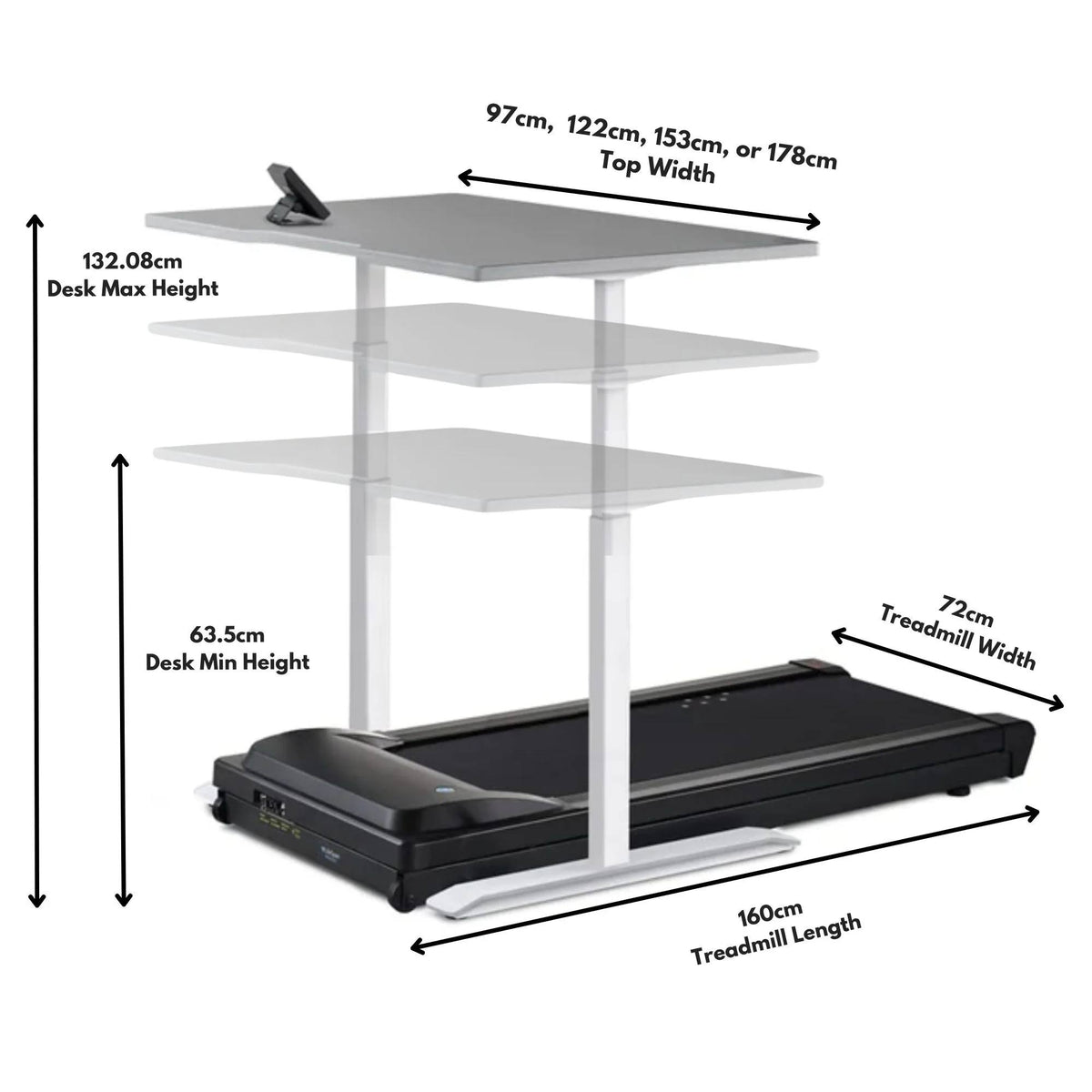 Lifespan TR5000 Treadmill Desk - Desk and Treadmill Dimensions
