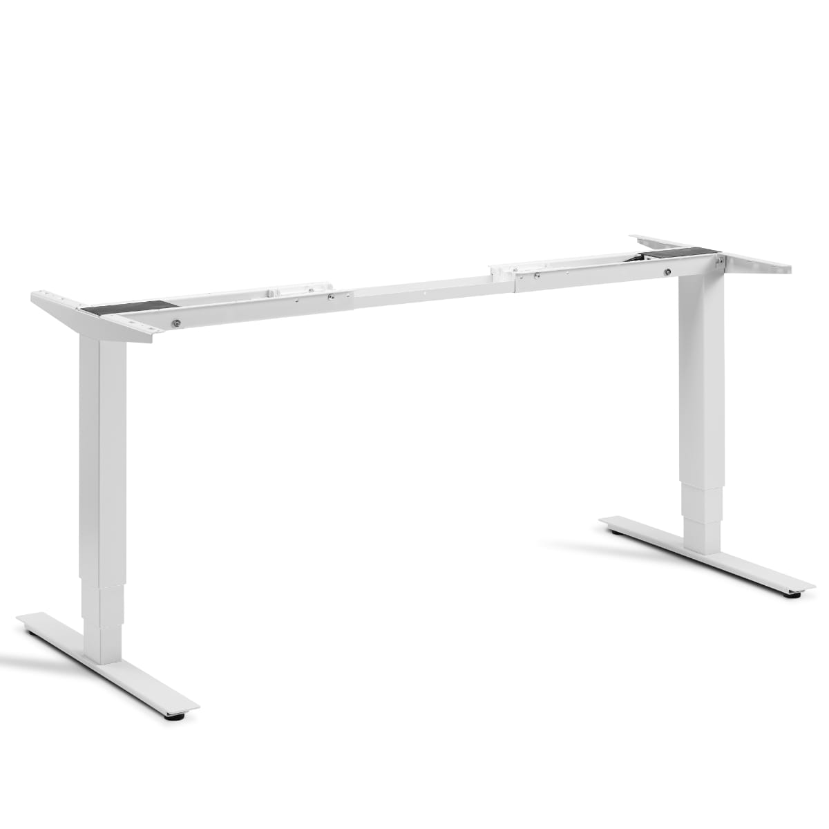 Masta electric standing desk frame only in light grey viewed from the front