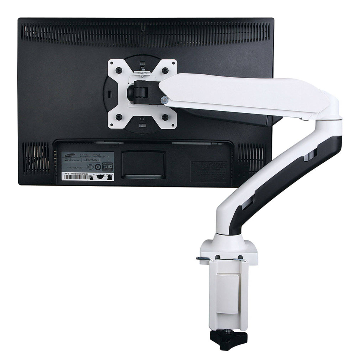 Luxora 1 Monitor Arm - White Variant - Rear View with Mounted Monitor