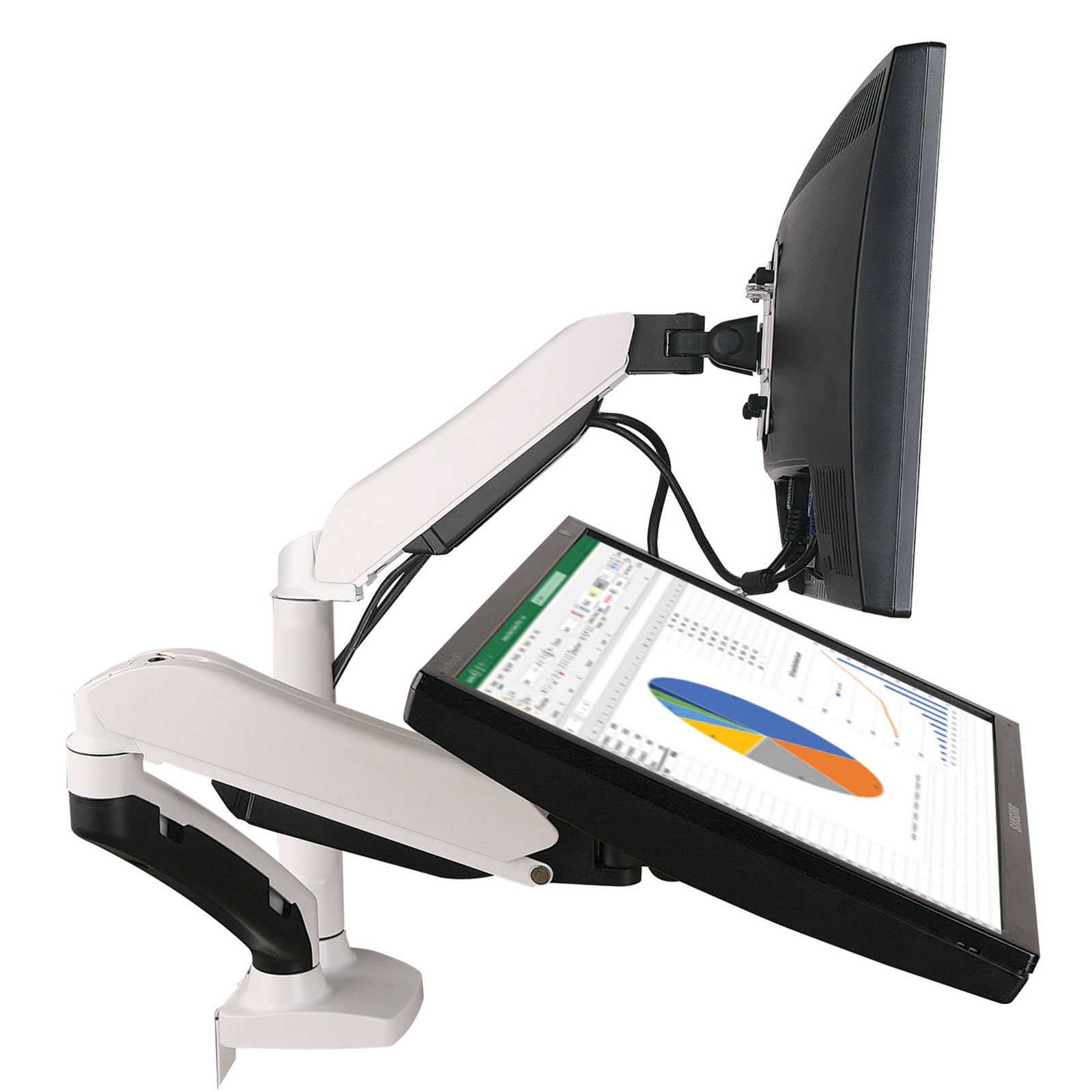 Luxora Dual Monitor Arm - White Variant - Two Monitors Mounted Shown