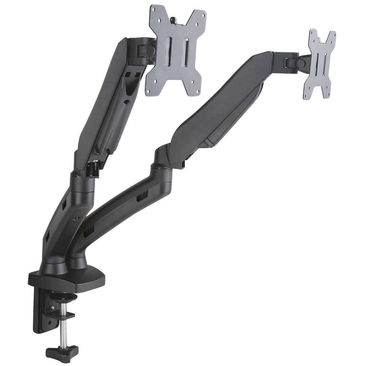 Luxora Twin Monitor Arm - Black Variant - Side View - Studio Image