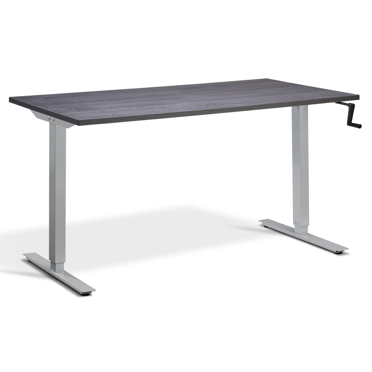 Manual Adjustable Standing Desk - Helix - Silver Frame - Anthracite Sherman Oak Top - Studio Image