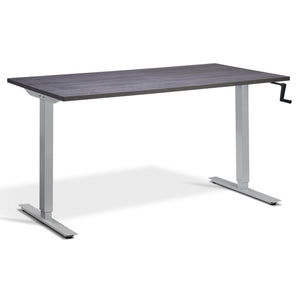 Manual Adjustable Standing Desk - Helix - Silver Frame - Anthracite Sherman Oak Top - Studio Image