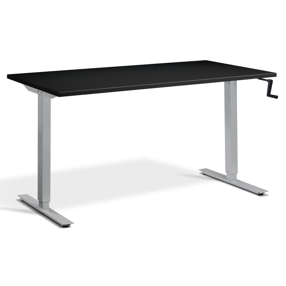 Manual Adjustable Standing Desk - Helix - Silver Frame - Black Top - Studio Image