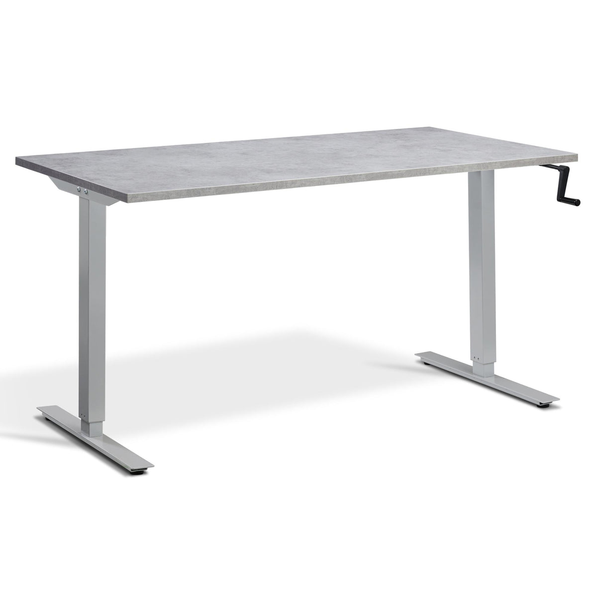Manual Adjustable Standing Desk - Helix - Silver Frame - Concrete Top - Studio Image