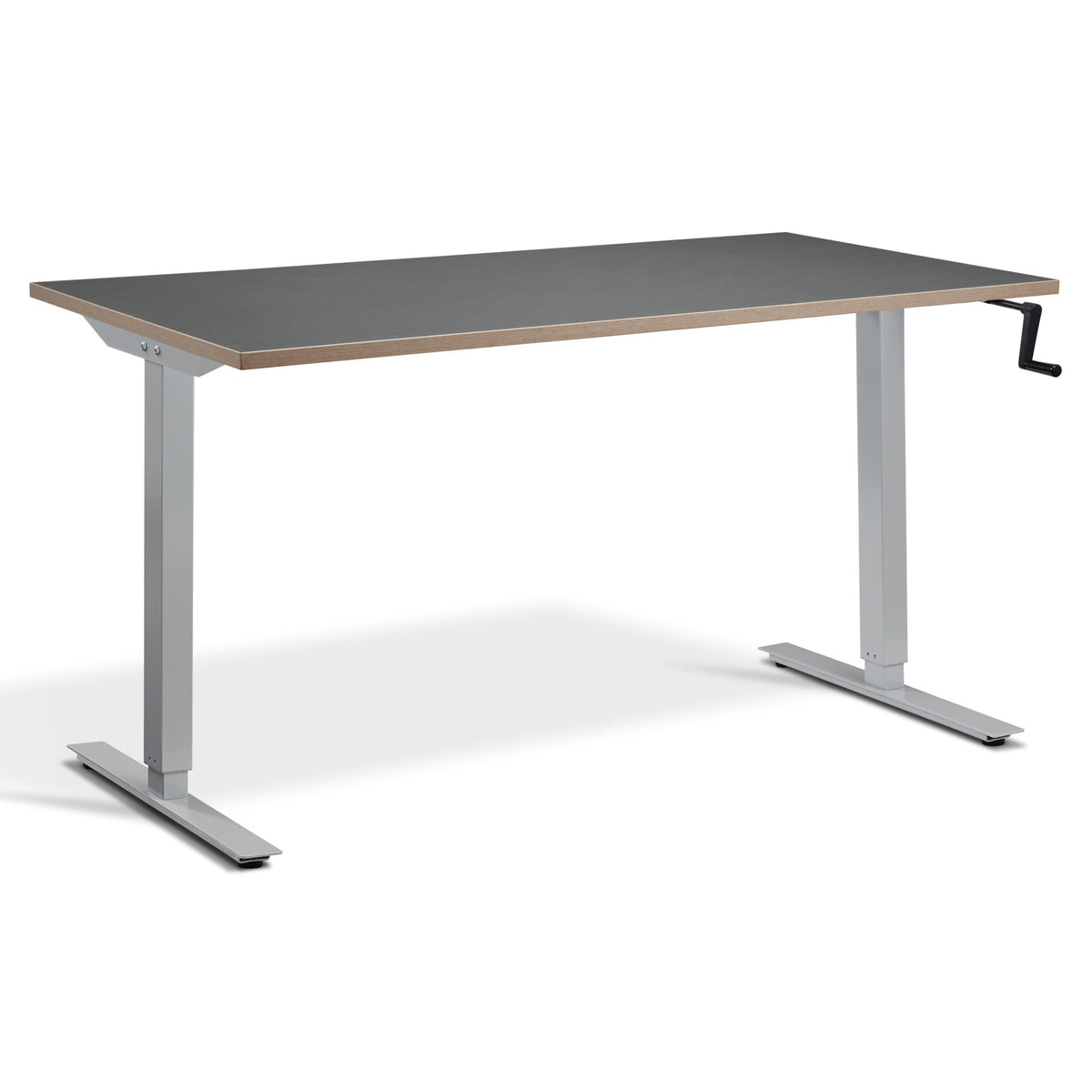 Manual Adjustable Standing Desk - Helix - Silver Frame - Graphite Ply Edge Top - Studio Image