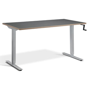 Manual Adjustable Standing Desk - Helix - Silver Frame - Graphite Ply Edge Top - Studio Image