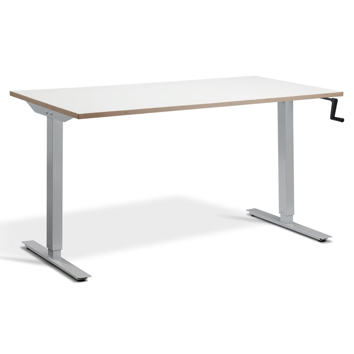 Manual Adjustable Standing Desk - Helix - Silver Frame - White Ply Edge Top - Studio Image