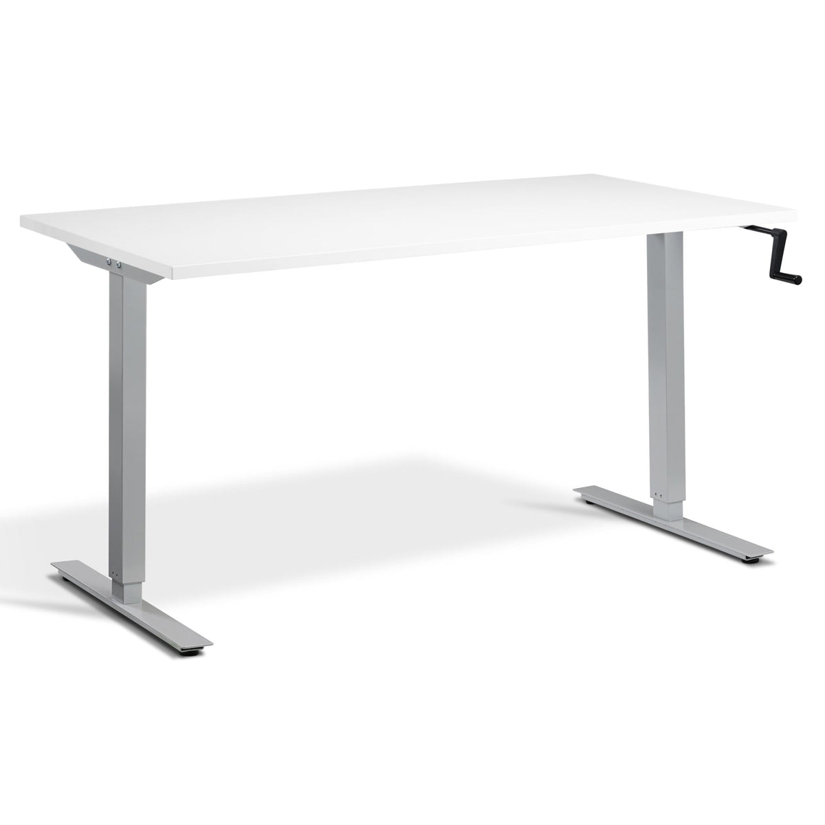 Manual Adjustable Standing Desk - Helix - Silver Frame - White Top - Studio Image