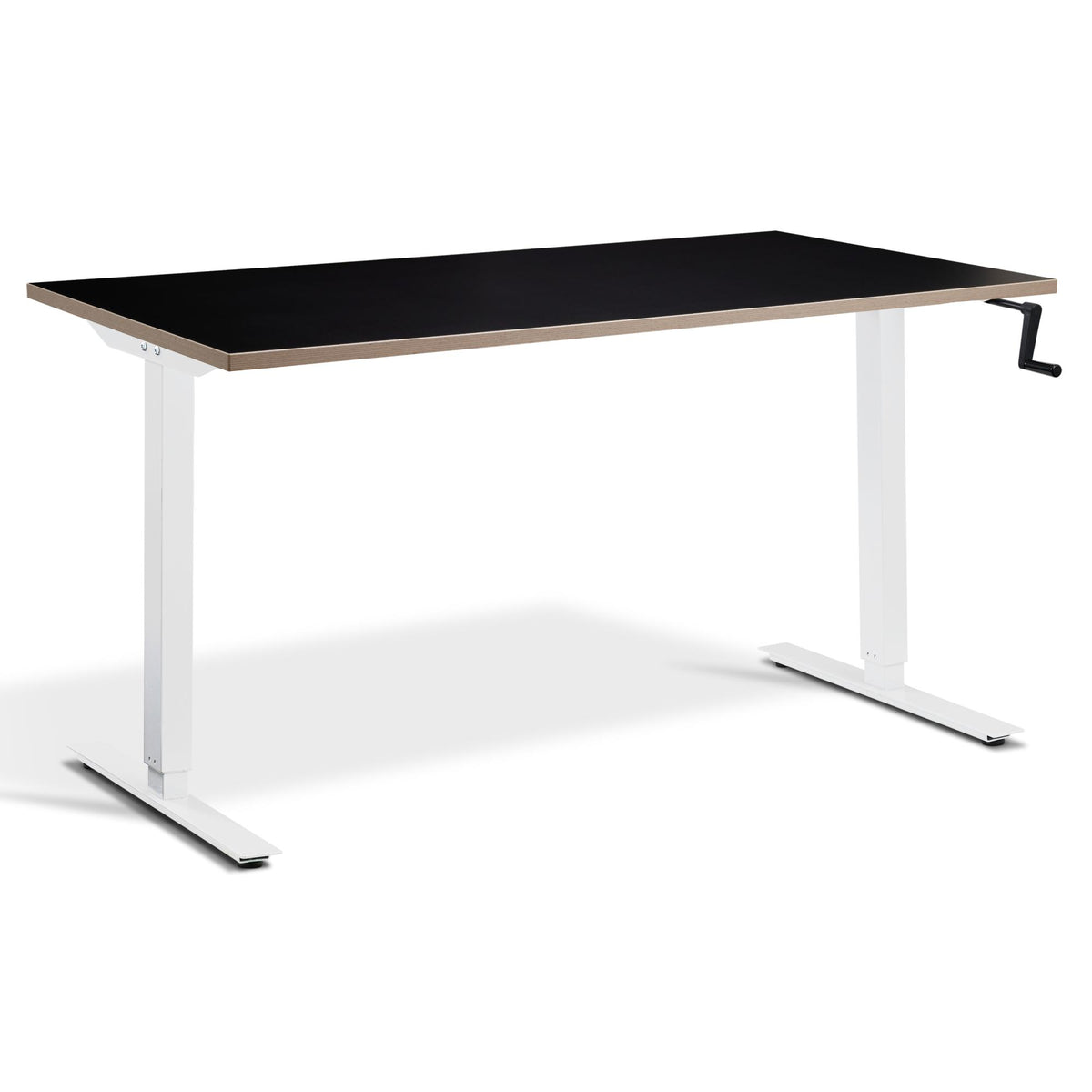 Manual Height Adjustable Standing Desk - Helix - White Frame - Black Ply Edge Top - Studio Image