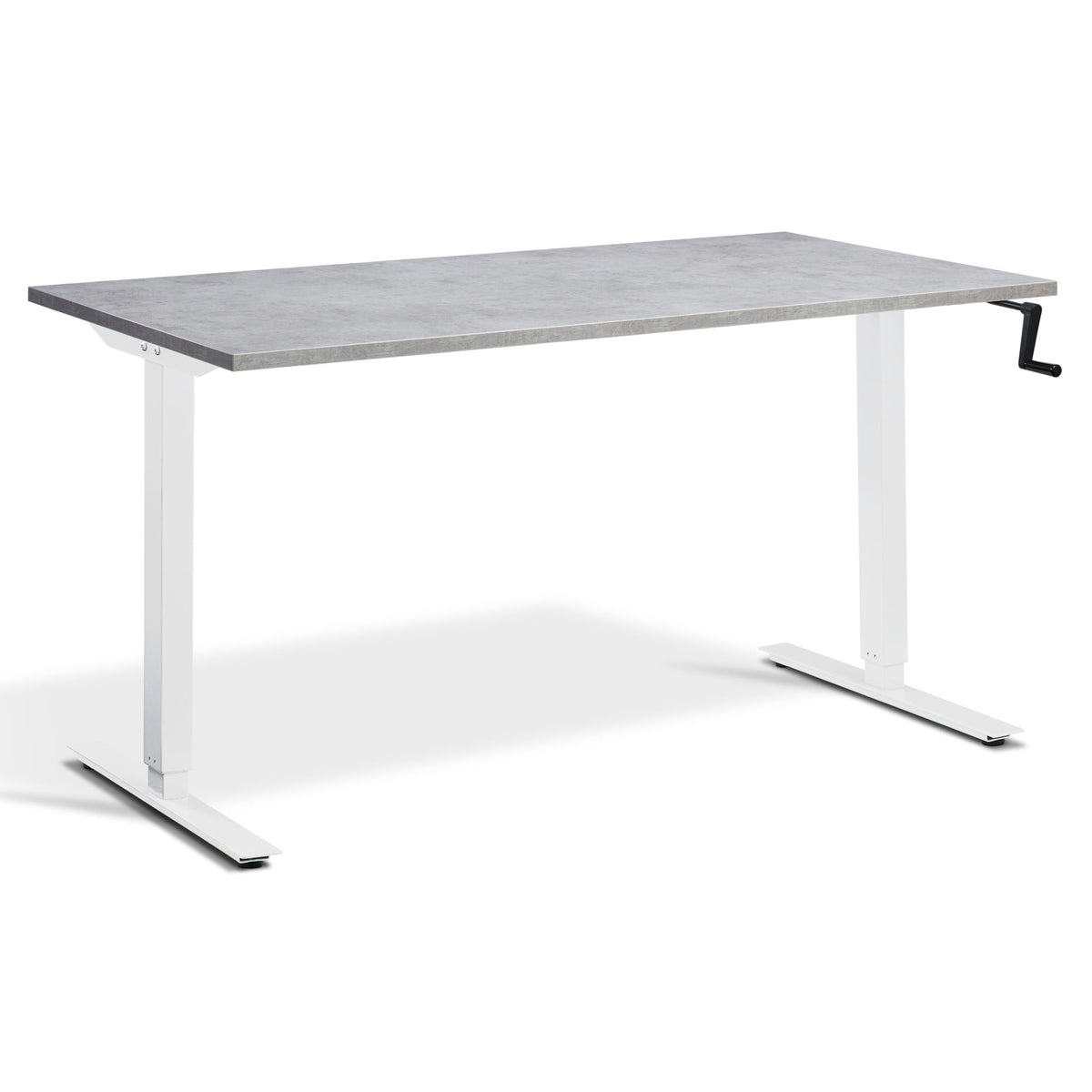 Manual Height Adjustable Standing Desk - Helix - White Frame - Concrete Top - Studio Image