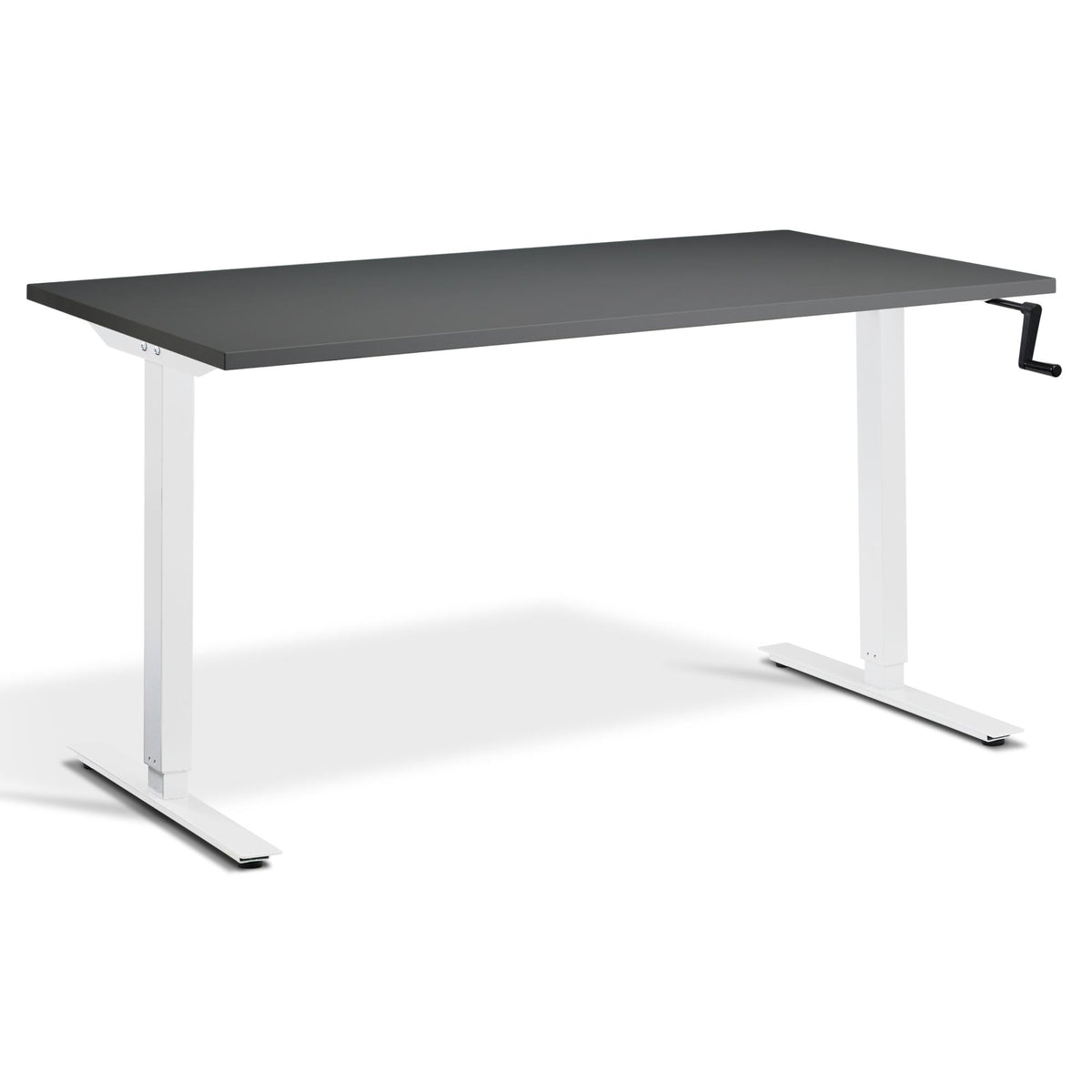 Manual Height Adjustable Standing Desk - Helix - White Frame - Graphite Top - Studio Image
