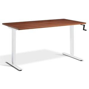 Manual Height Adjustable Standing Desk - Helix - White Frame - Natural Dijon Walnut Top - Studio Image