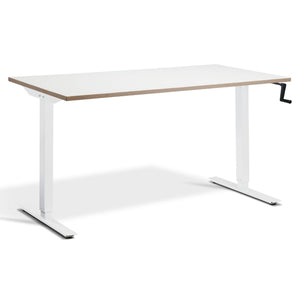 Manual Height Adjustable Standing Desk - Helix - White Frame - White Ply Edge Top - Studio Image