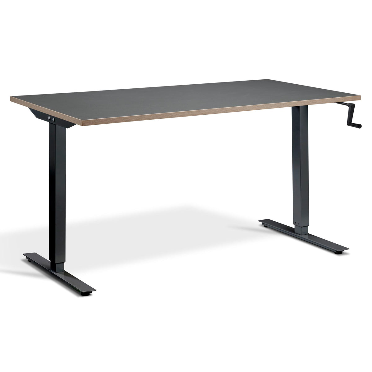 Manual Standing Desk - Helix - Black Frame - Graphite Ply Edge Top - Studio Image