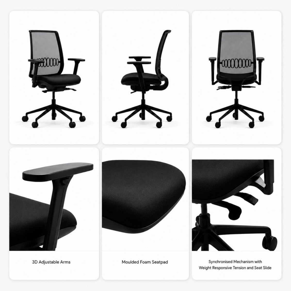 Mesh back office chair multi-view with feature close-ups