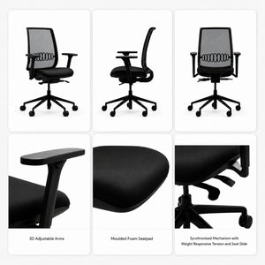 Mesh back office chair multi-view with feature close-ups