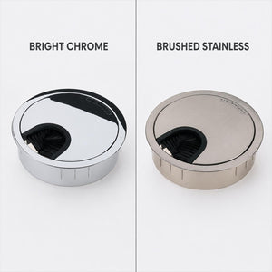 Metal Cable Port Cover - Brushed Stainless and Bright Chrome - Studio Image