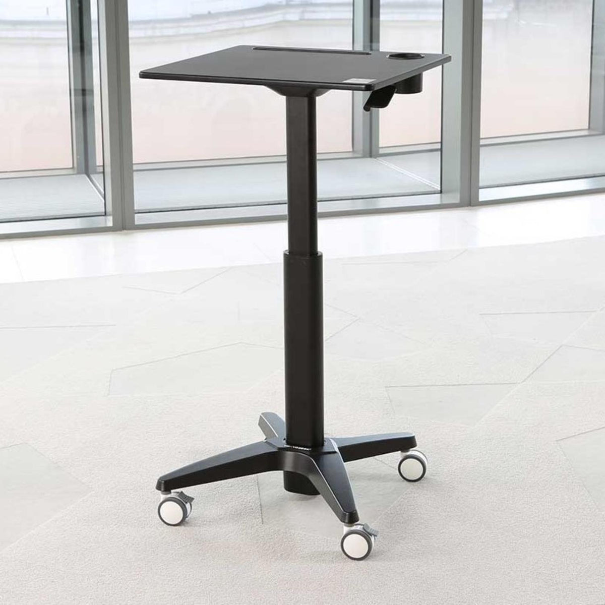 Mobile Adjustable Standing Desk - Front View - Black Colour