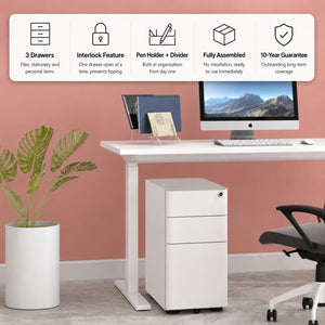 Moda L under desk pedestal with three drawers, interlock feature, organiser and 10-year guarantee