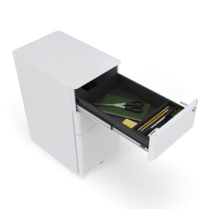 Moda Plus under desk pedestal with open top drawer and organiser