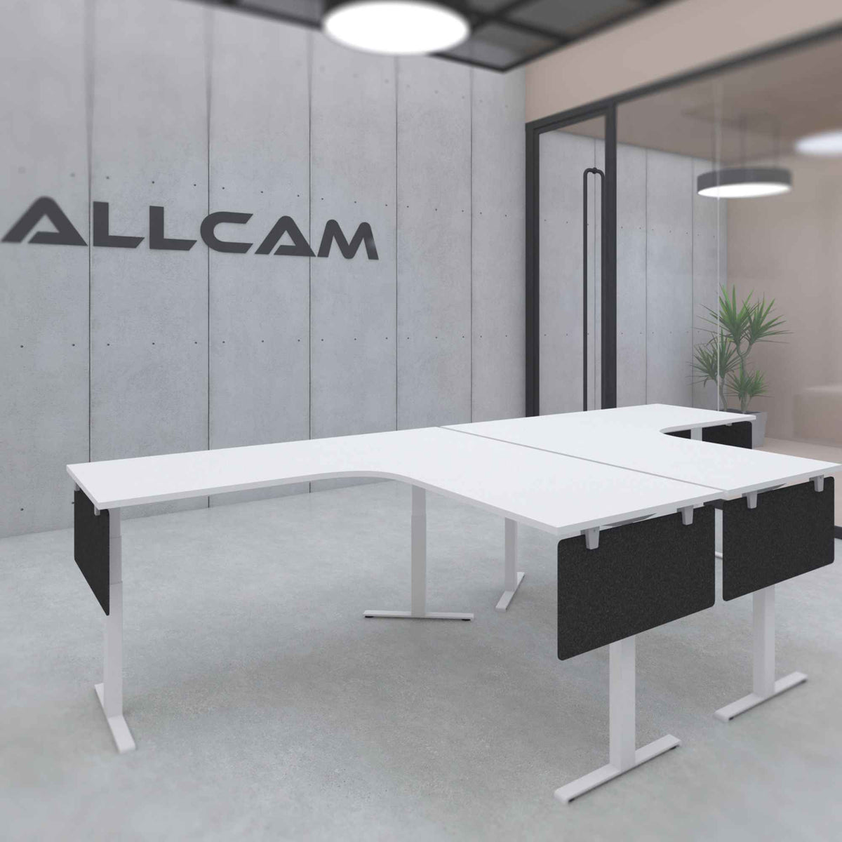 Modesty Screen for Desks - Black Colour - Mounted Under the L-Shaped Desk Top