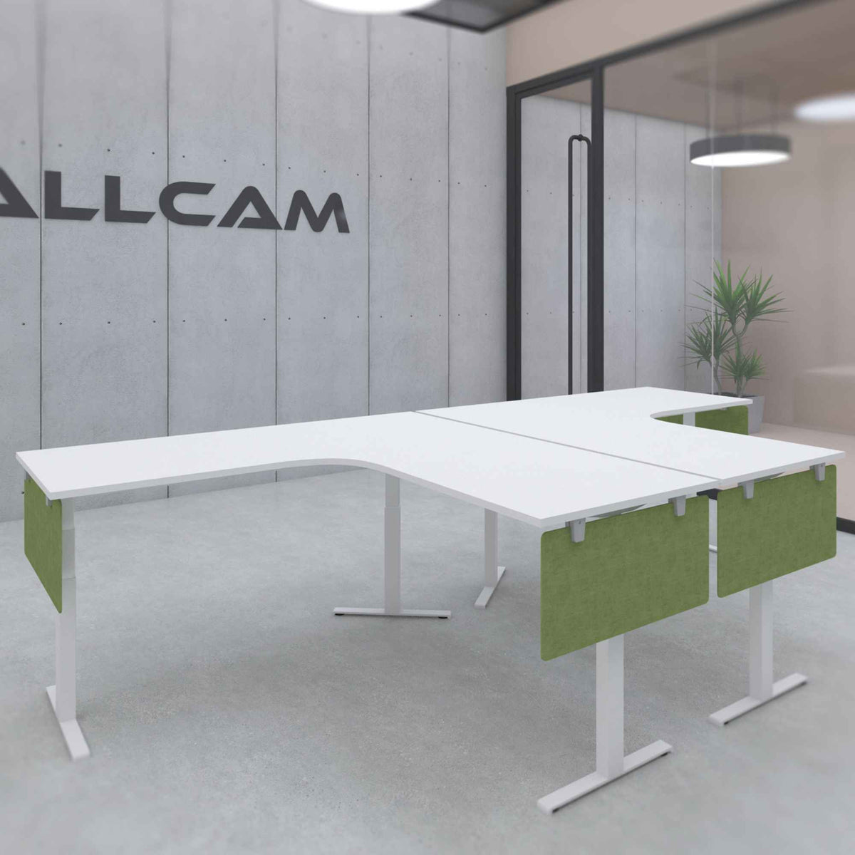 Modesty Screen for Desks - Green Colour - Mounted Under the L-Shaped Desk Top