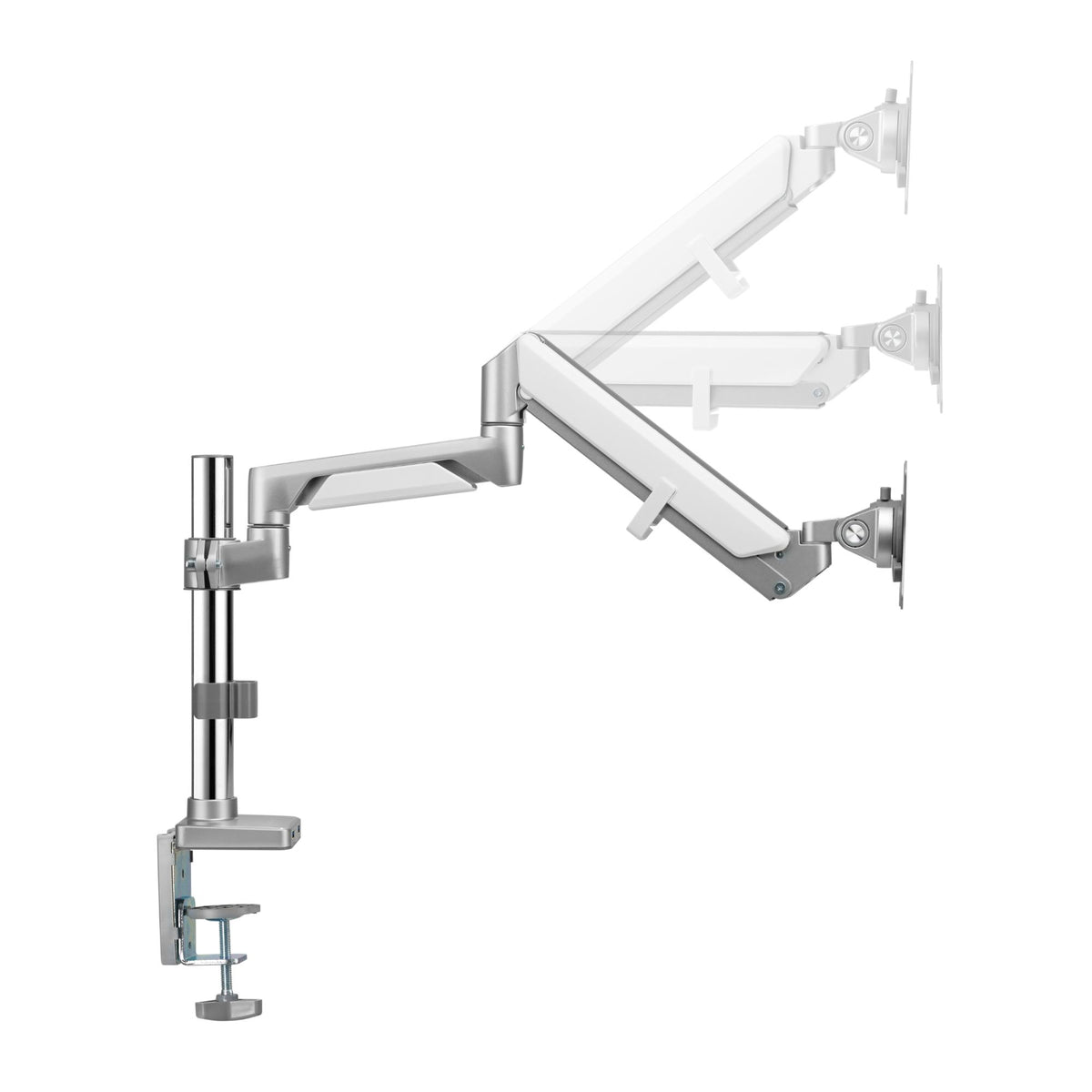 Novara 1 Monitor Stand - Silver - Side View - Showing the adjustable mount movement
