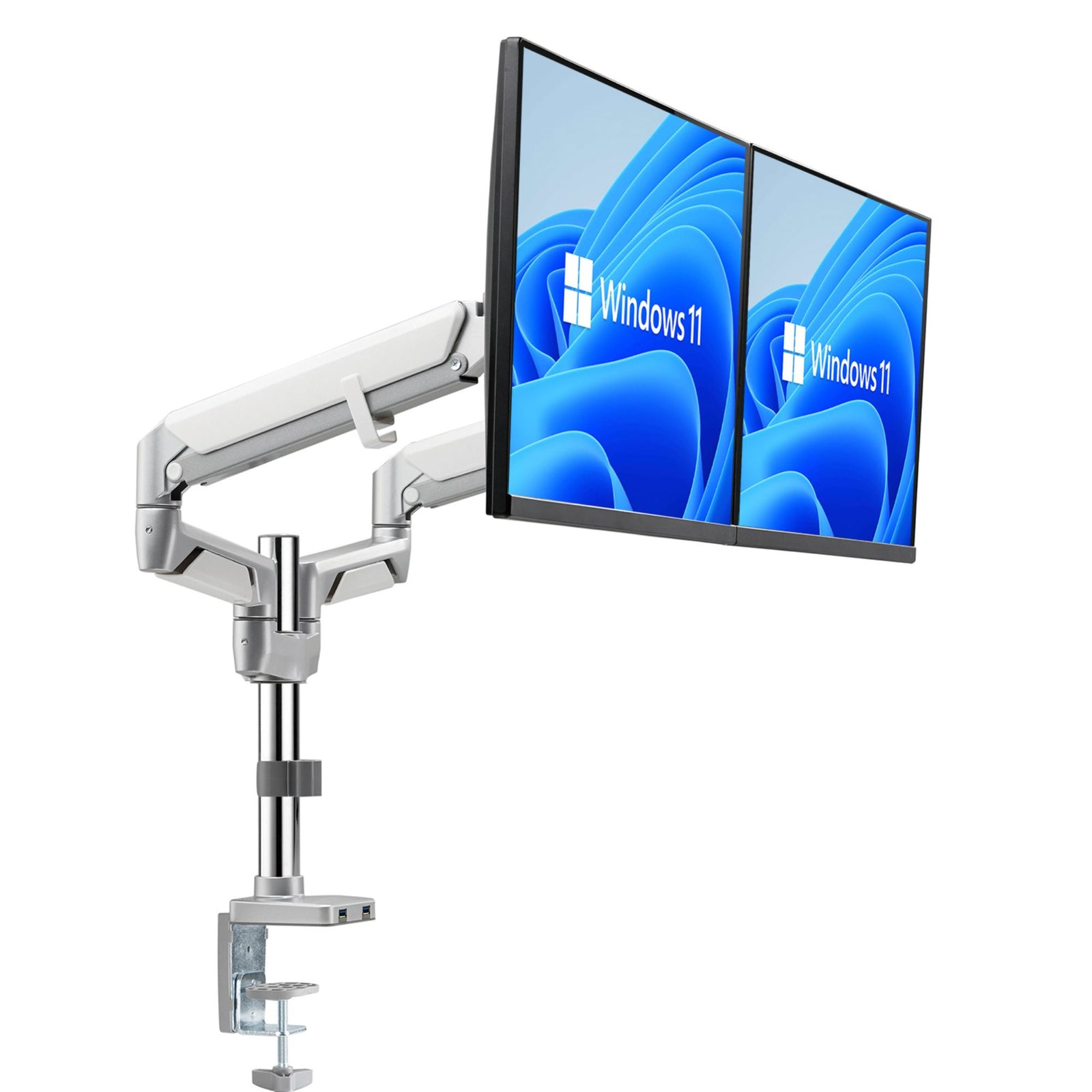 Novara Dual Monitor Arm - Silver - Dual monitors mounted in landscape mode