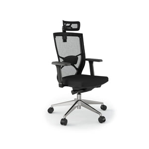 Office Mesh Chair - Influence Task Chair - Black Mesh / Aluminium Base - Front Side View