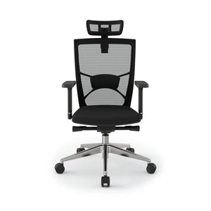 Office Mesh Chair - Influence Task Chair - Black Mesh / Aluminium Base - Front View