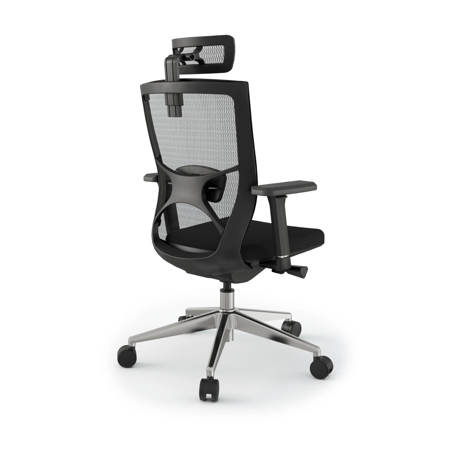 Office Mesh Chair - Influence Task Chair - Black Mesh / Aluminium Base - Rear Side View