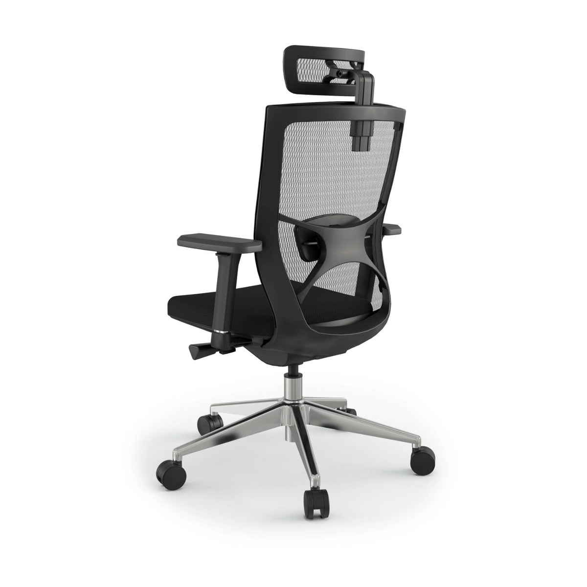 Office Mesh Chair - Influence Task Chair - Black Mesh / Aluminium Base - Rear View Flipped