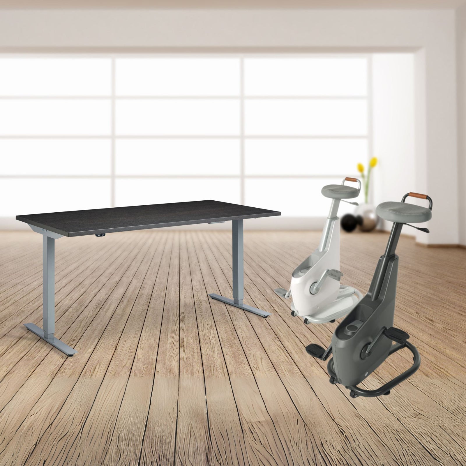 Office Bike Desk - Masta Spin - Showing the Masta Desk and Ampera Bikes